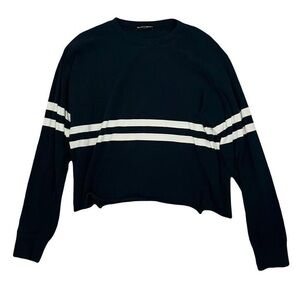 dark navy blue long sleeve sweatshirt with white stripes